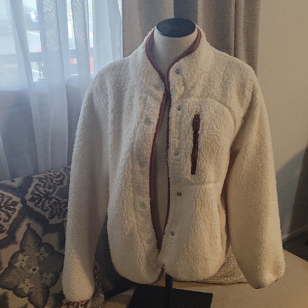 Universal Thread Cream Teddy Jacket With Brown Tr… - image 1
